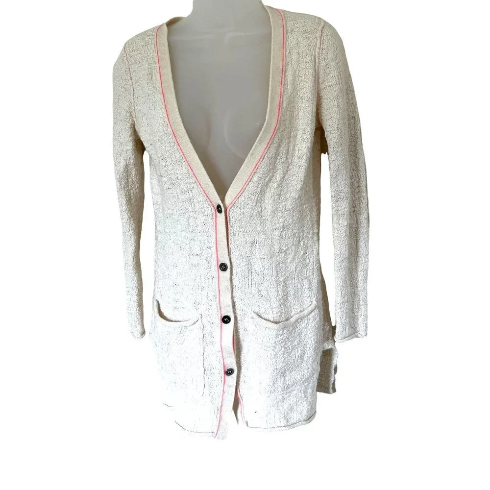 Free People Knit Long Line Cardigan Sweater White Button Down Size Small